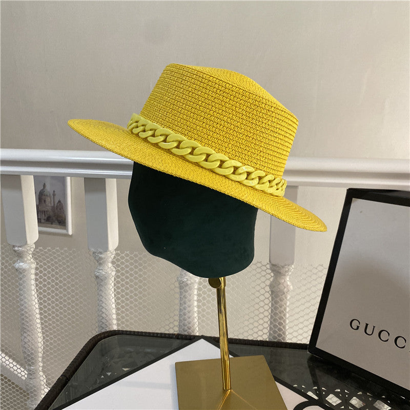 Trendy Summer Beach Hat with Braided Chain Korean Fashion Color Chain With Top Hat