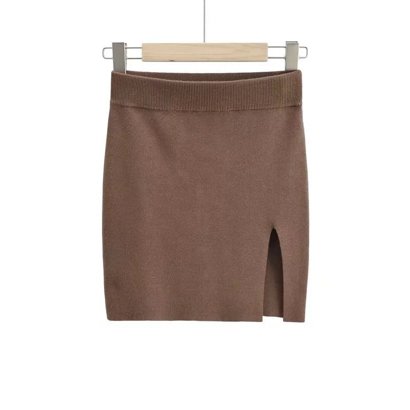 Short Skirt Fashion Side Slit Slim Knit For Women