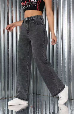 Y2K Bow Embroidered Wide-Leg Jeans – Vintage Black Wash Streetwear Denim Embroidered Jeans High Waist Straight Loose Casual Trousers Women