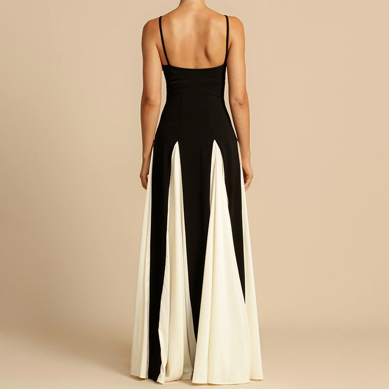 Elegant Versatile Fashion Color Contrast Sling Dress