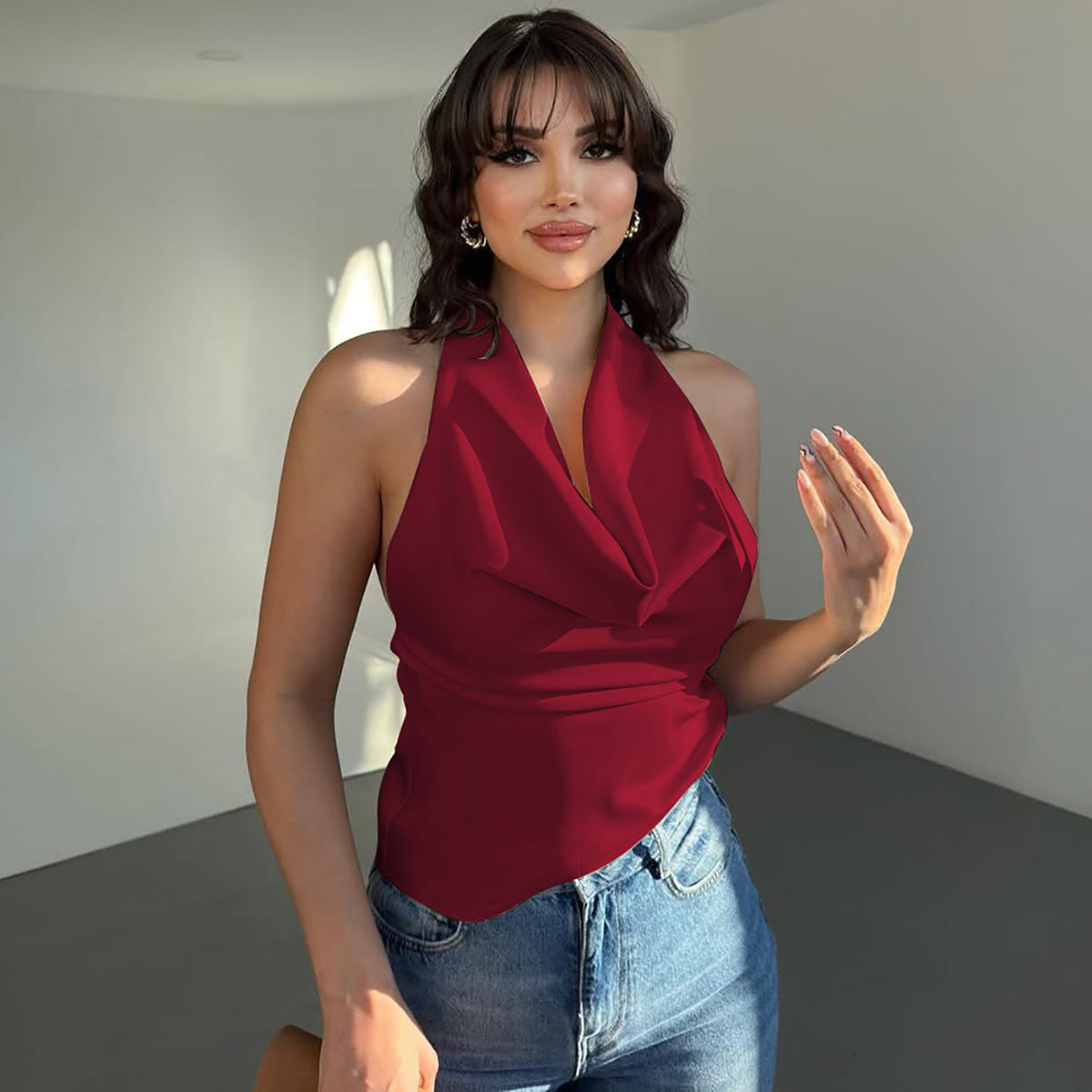 Halter Backless Tank Vest Fashion Solid Color Slim Fit Tied Tube Top For Women's