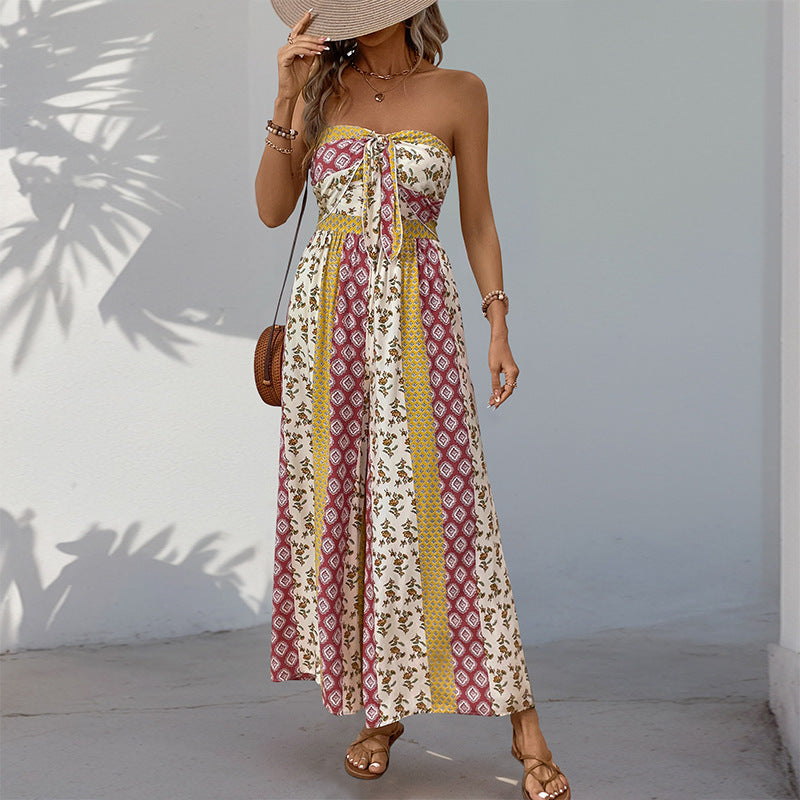 Sleeveless Tube Top Printed Jumpsuit For Women's