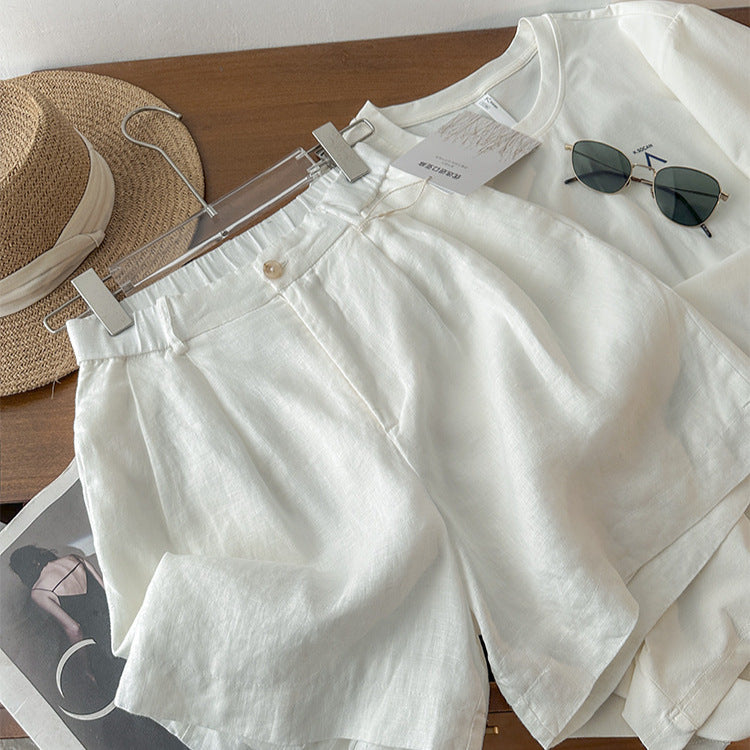Fashionable Slimming Woven Belt Linen Shorts