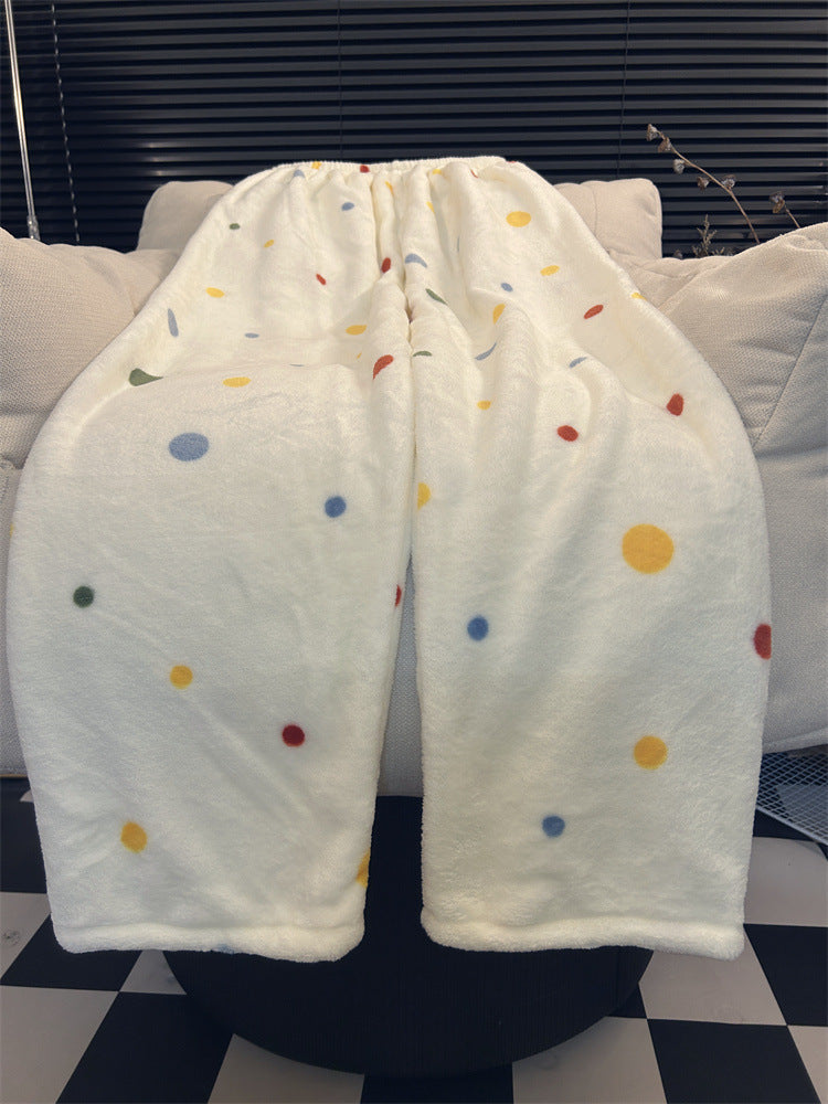 Fleece-lined Thick Coral Fleece Casual Loose Wide Leg Warm Extra Long Pants