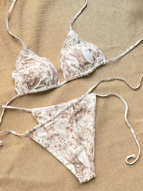 Sexy Two-Piece String Bikini with Matching Cover-Up Skirt Women Floral Swimsuit Summer Bikini Set