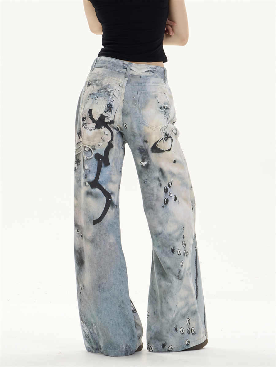 Multi-pocket Wide Leg Jeans Straight Casual Pants