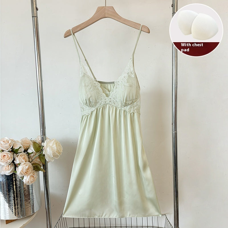 Slip Nightdress Ice Silk With Chest Pad For Women