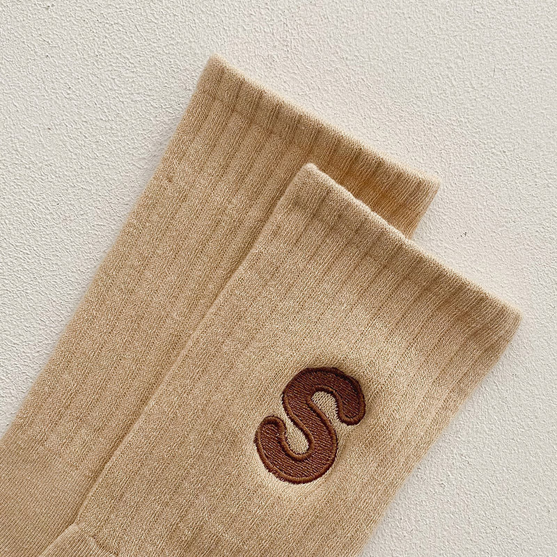 Embroidered S-letter Cotton Sweat-absorbent Autumn And Winter Socks Women's
