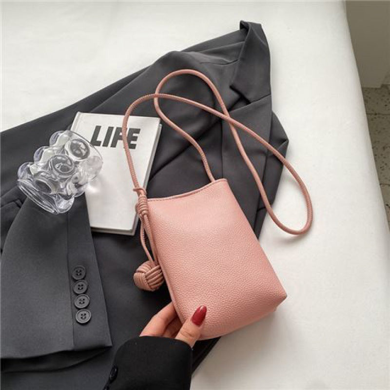 Chic Minimalist Phone Sling Bag with Pom-Pom Detail Crossbody Bag Mini Phone Bag