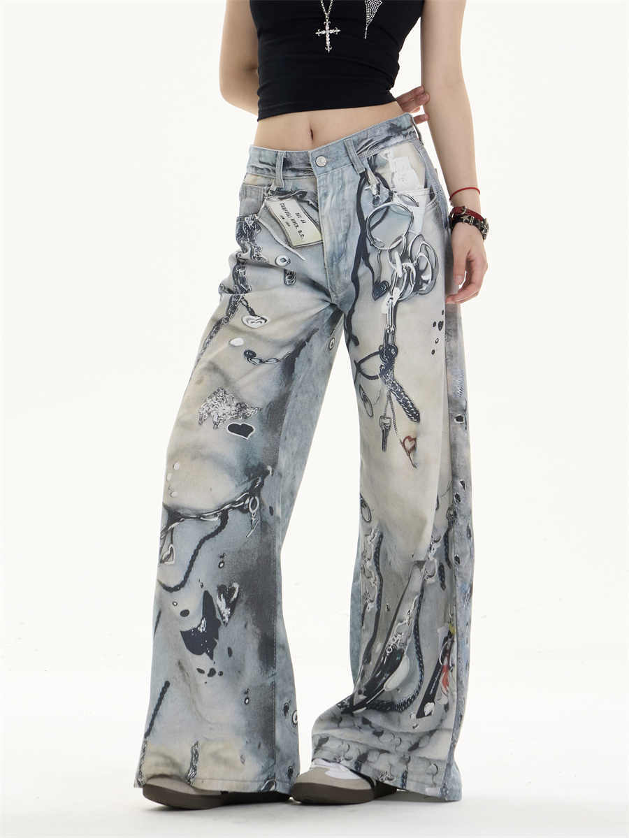 Multi-pocket Wide Leg Jeans Straight Casual Pants