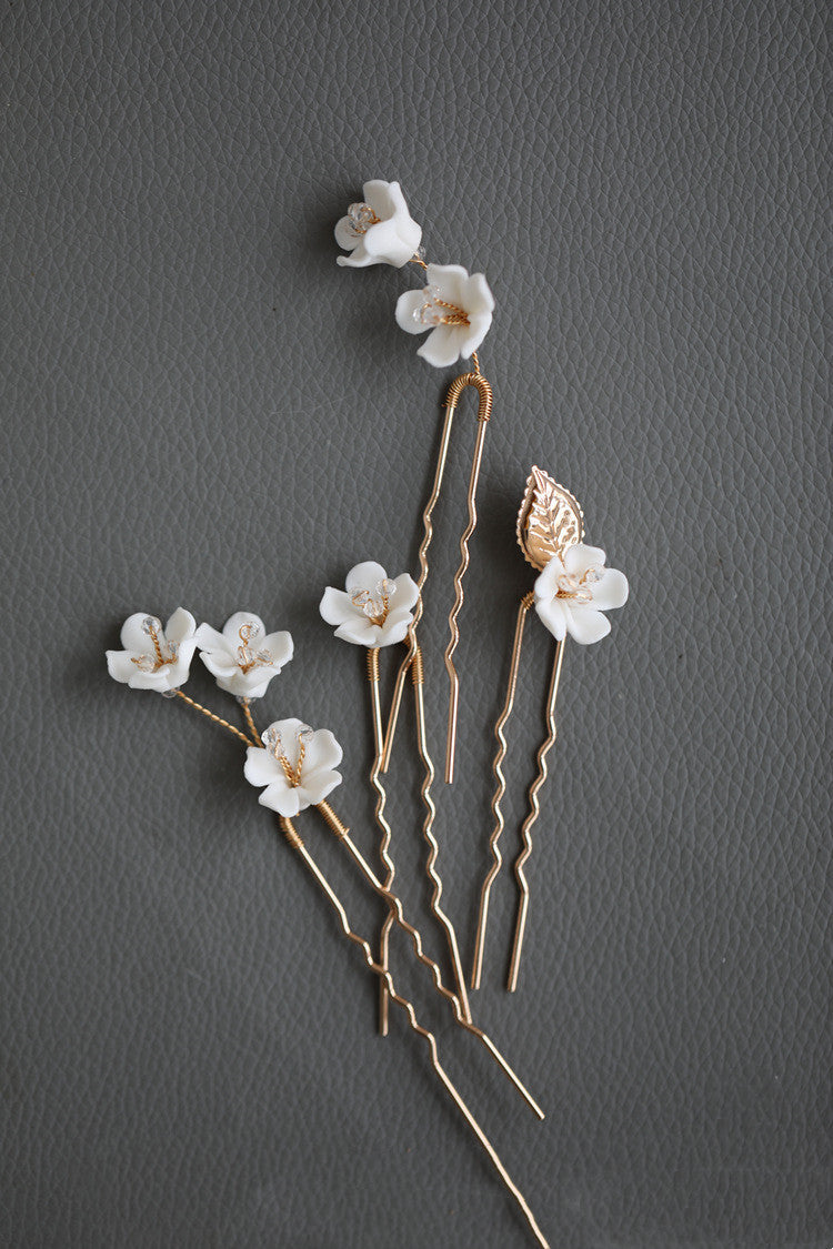 Delicate Porcelain Flower Wedding Hair Accessories Handmade Beaded Ceramic Flower Hair Accessories