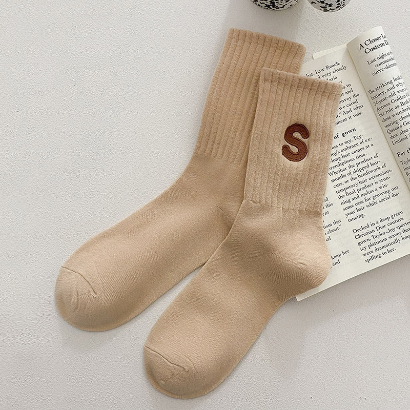 Embroidered S-letter Cotton Sweat-absorbent Autumn And Winter Socks Women's