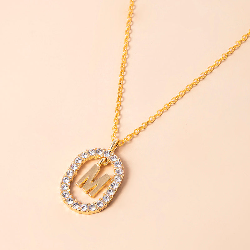 Gold Initial Pendant Necklace – Shine with Your Letter Crystal Letter Necklace Gold Name Initial Alphabet Oval Pendant Necklaces For Women