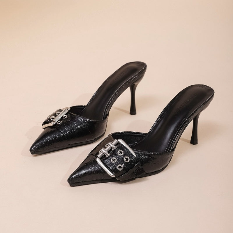 Buckle Decoration Pointed Strap High Heels For Women's