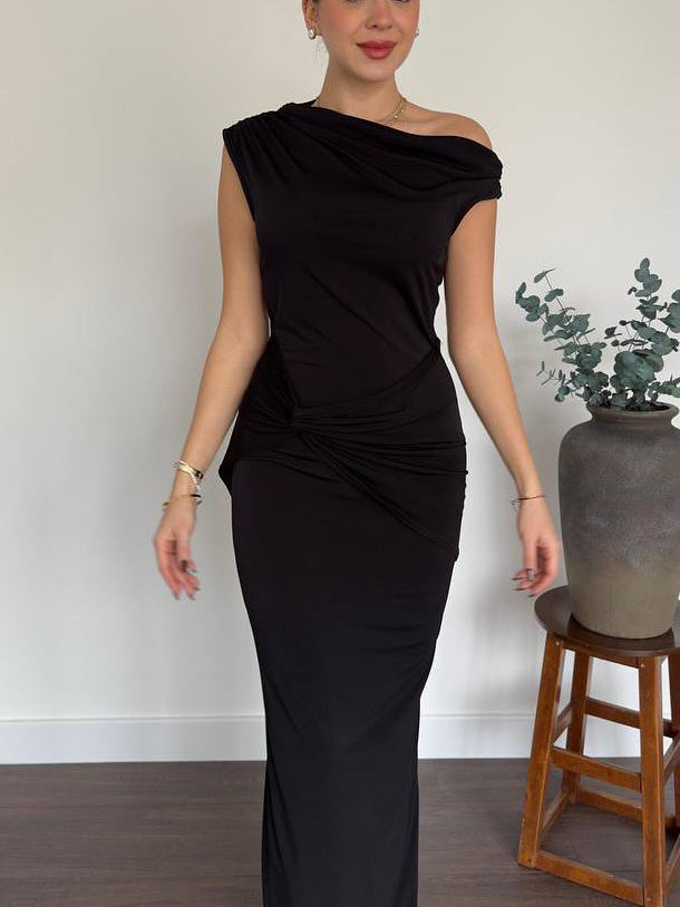 Luxurious Sexy Black Off-shoulder Twist Bodycon Dress For Women's