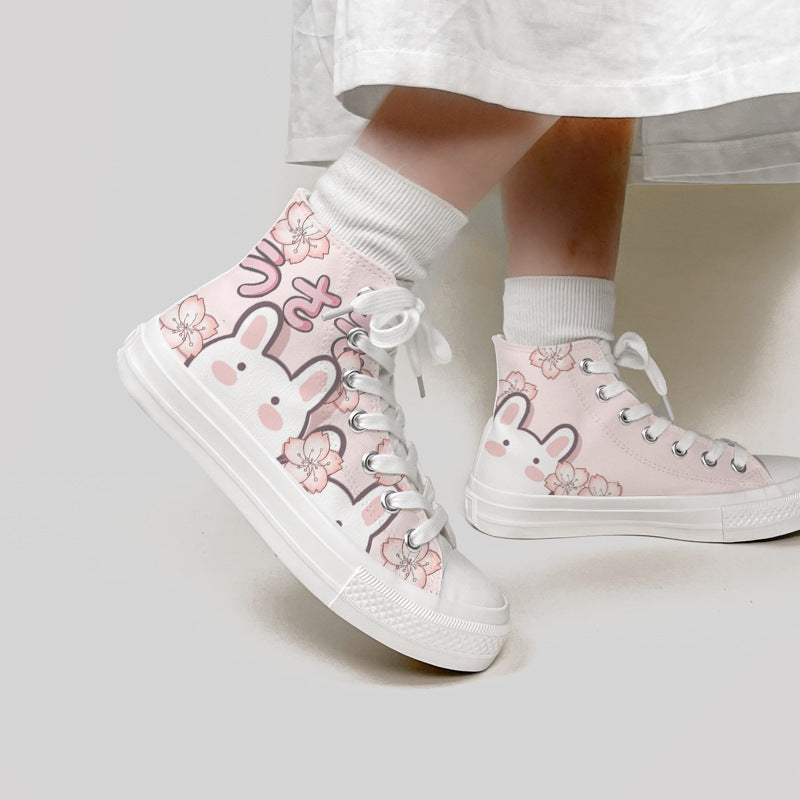 Cute My Melody & Bunny High-Top Sneakers | Kawaii Anime Canvas Shoes Japanese And Korean Style Girls' High-top Canvas Shoes