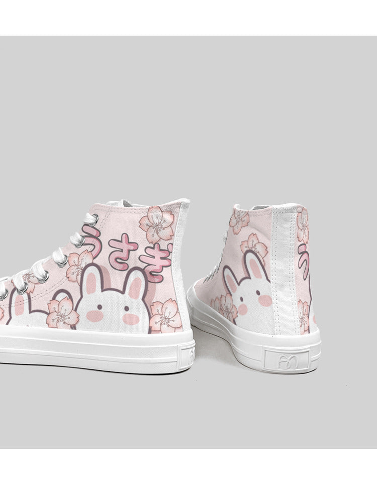 Cute My Melody & Bunny High-Top Sneakers | Kawaii Anime Canvas Shoes Japanese And Korean Style Girls' High-top Canvas Shoes