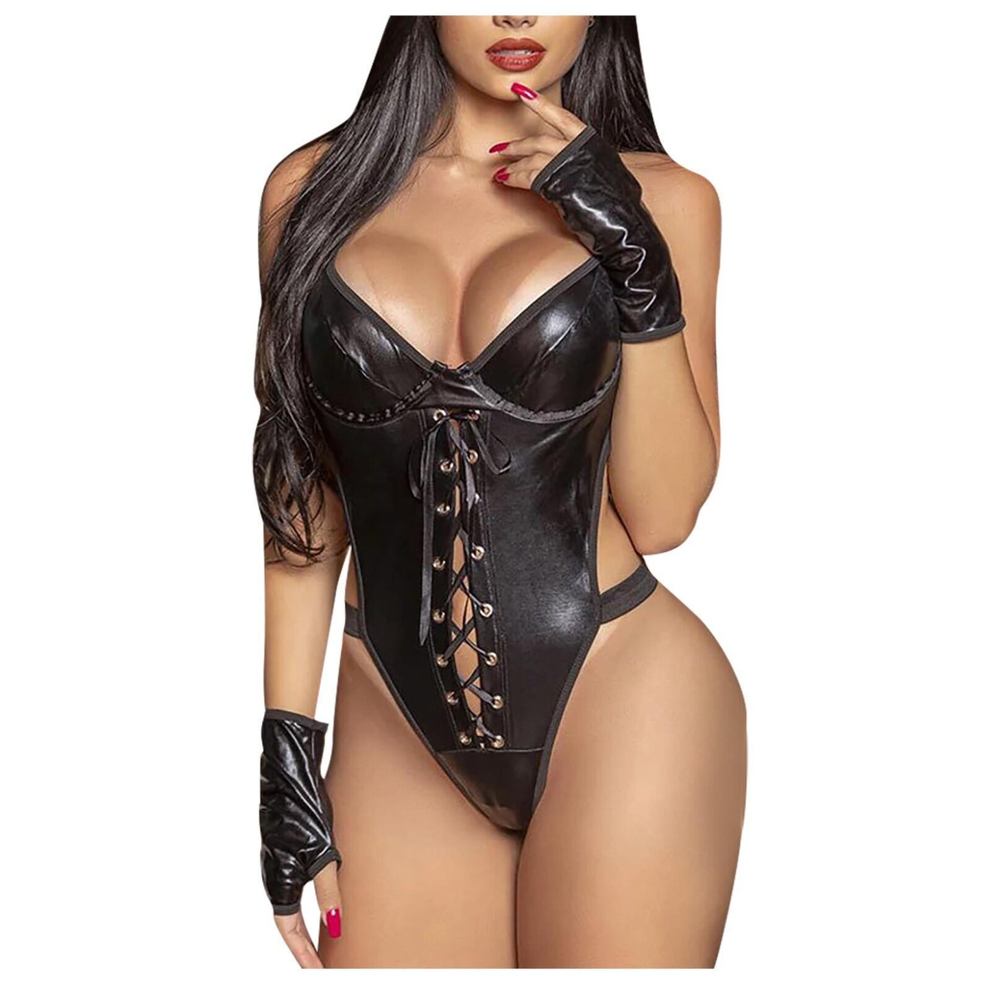 Adult Exotic Plus Size Patent Leather Uniform Lingerie European And American Plus Size Lingerie Women's Patent Leather Uniform