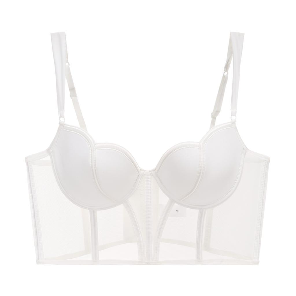 Mesh Bustier Bra & Panty Set - Sheer Underwire Lingerie Fishbone Bra Mesh Stitching Vest For Women