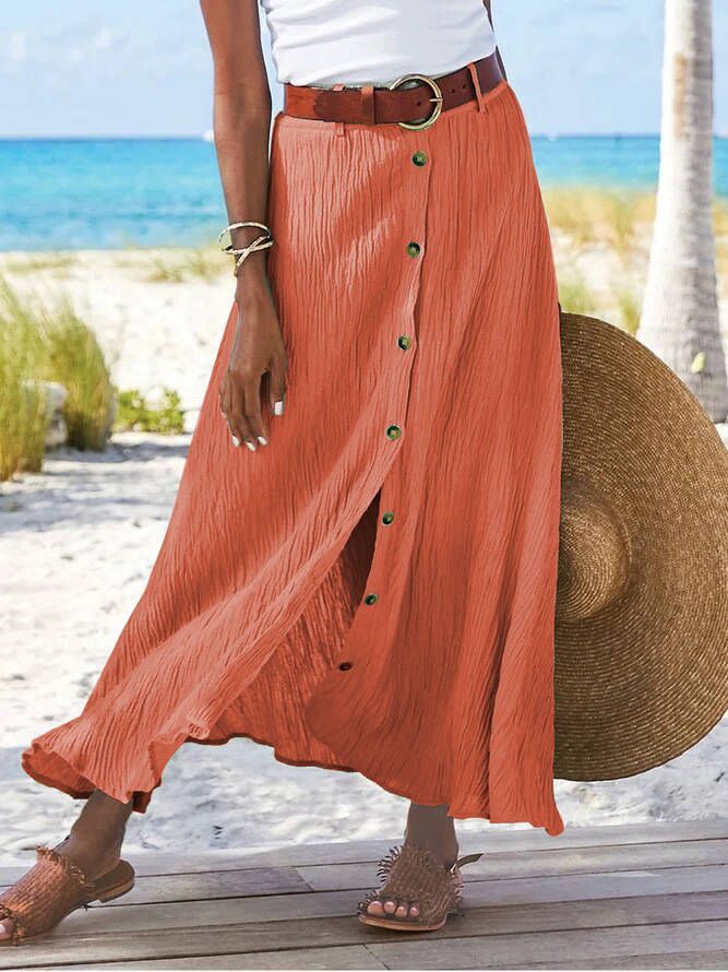 Fashion Cotton Linen A-Line Hip Mid Waist Long Skirt