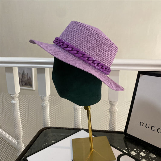Trendy Summer Beach Hat with Braided Chain Korean Fashion Color Chain With Top Hat