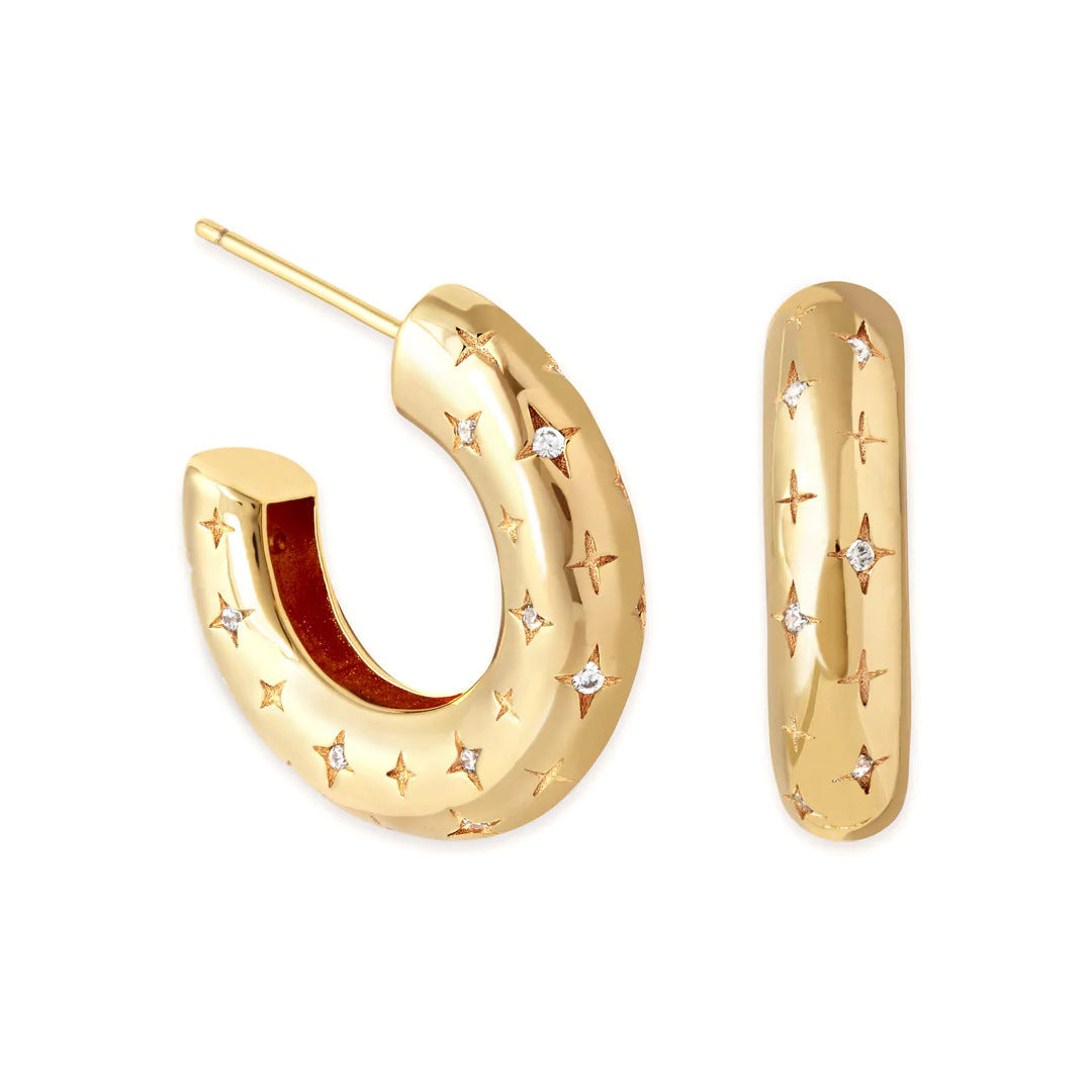 Metallic Star And Moon Earrings Female Special-interest Design Stud Earrings