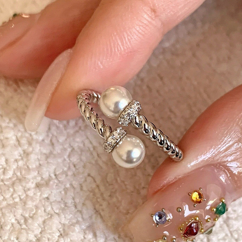 Special-interest Design Twist Double Pearl Ring For Women