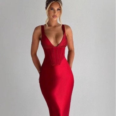Long Dress Solid Color Sexy Slit Sleeveless Round Neck Dress