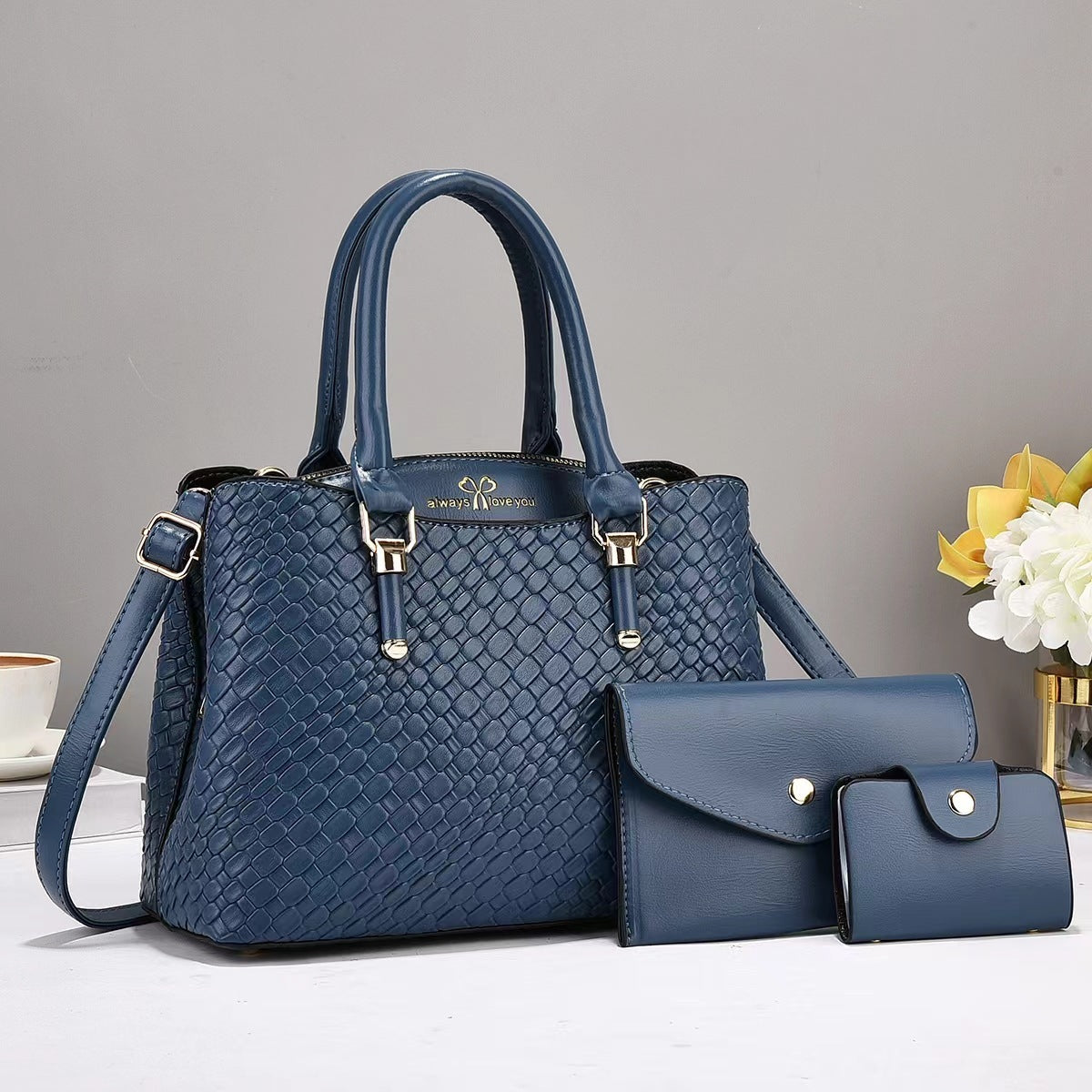 Versatile Everyday Commuter Bag with Crossbody Strap Woven Texture Three-piece Set Large Capacity One Shoulder Combination Bags