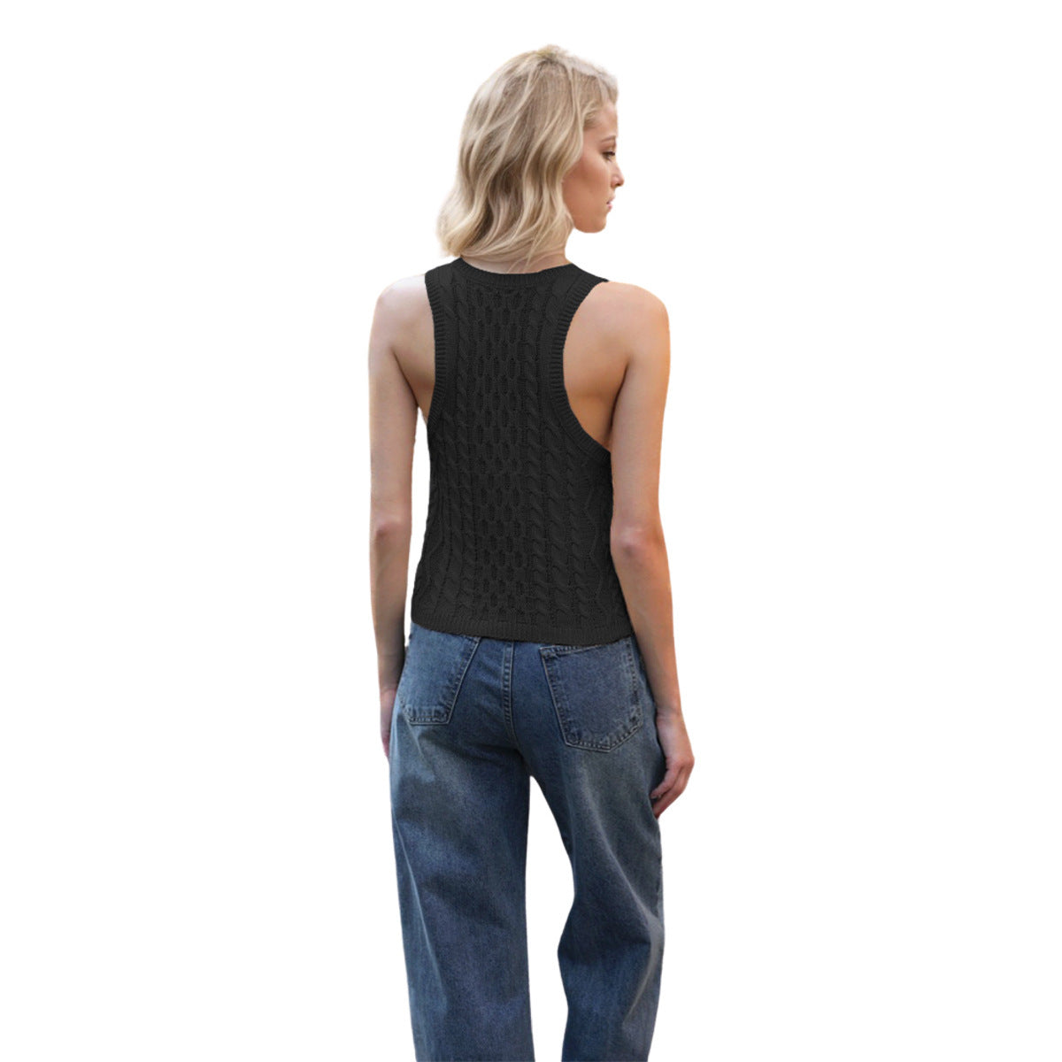 Textured Ribbed Knit V-Neck Tank Top Women's V-neck Tank Vest Fashion Casual Knitted Solid Color Tops