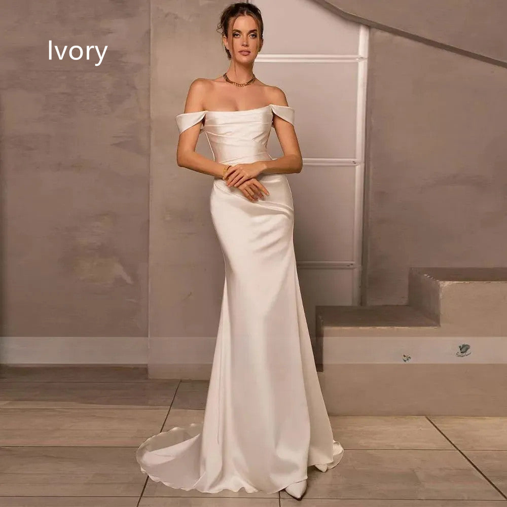 Glamorous White/Cream Formal Gown for Special Occasions Simple Ivory Satin Mermaid Wedding Dress