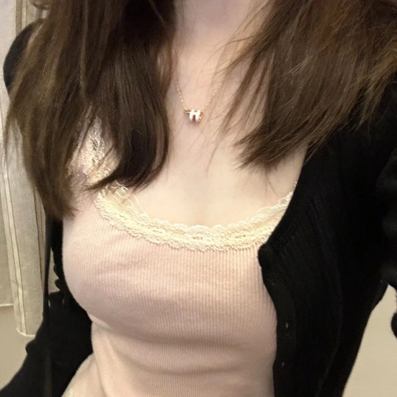 Three-button Eyelet Long-sleeved T-shirt Two-piece Set