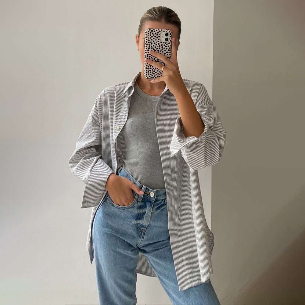 Button Long Sleeve Striped Cardigan