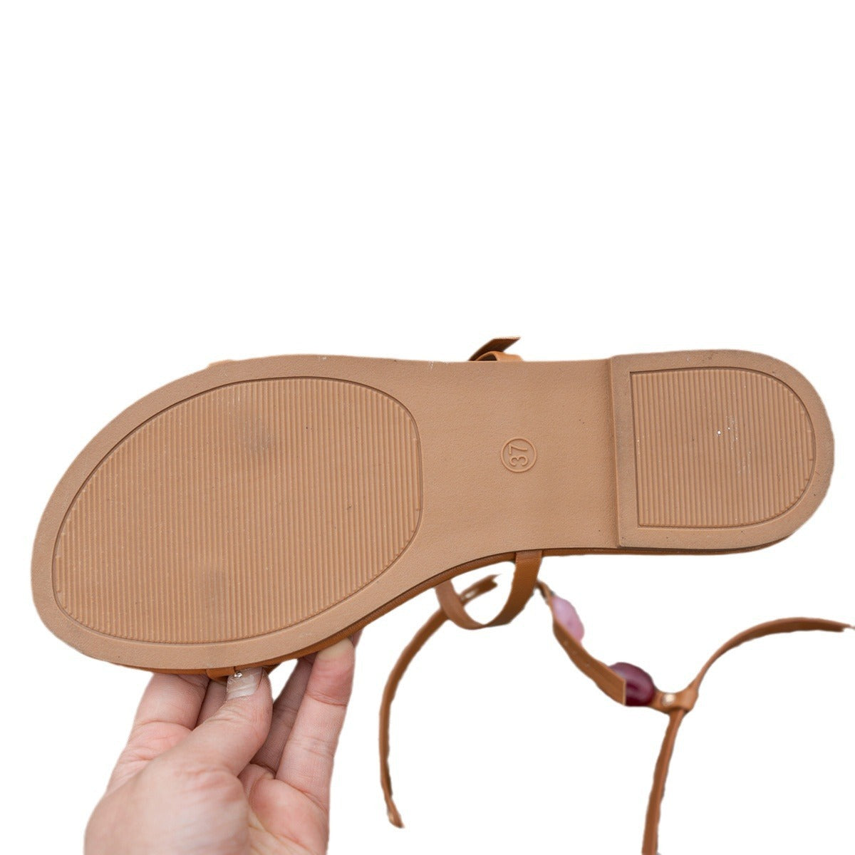 Chic Bohemian Flat Sandals with Multi-Color Stone Detail Flat Round Head Beach Holiday Sandals