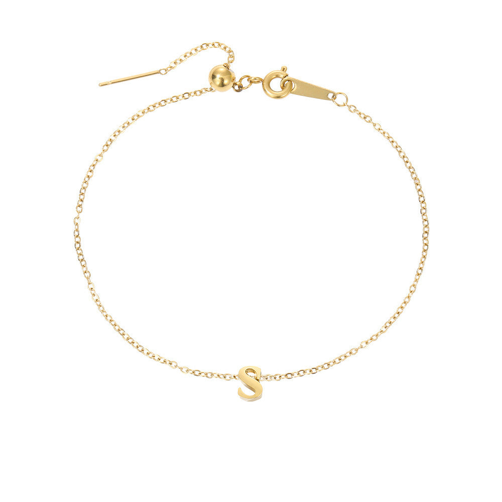 Minimalist Initial Charm Bracelet – Personalized Elegance in Gold & Silver 26 Letters Fashion Personality Stainless Steel Letter Bracelet