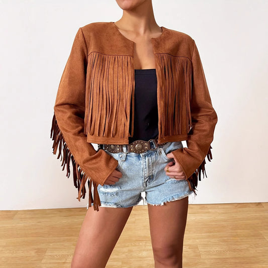 Vacation Casual Retro Tassel Short Jacket For Women's