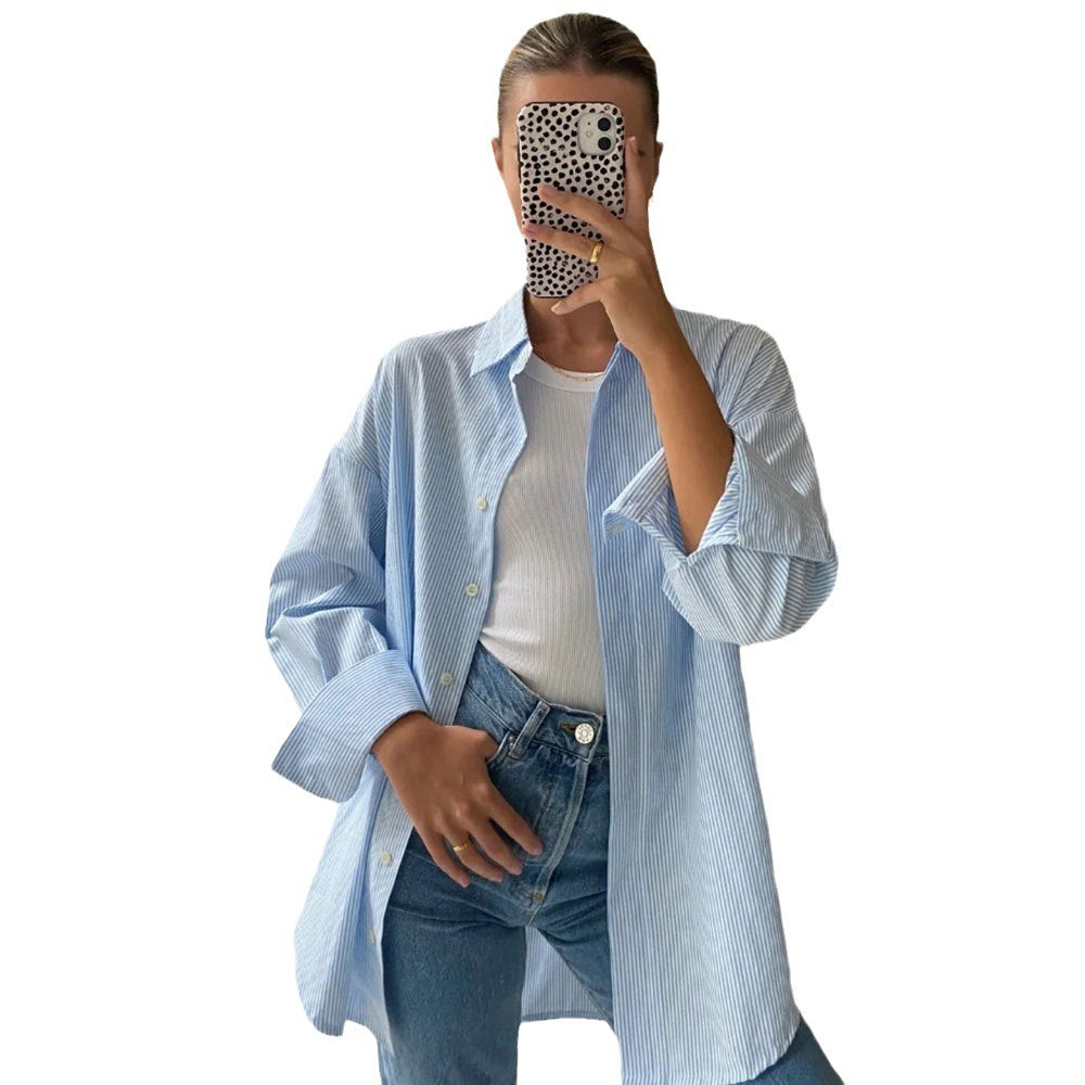 Button Long Sleeve Striped Cardigan