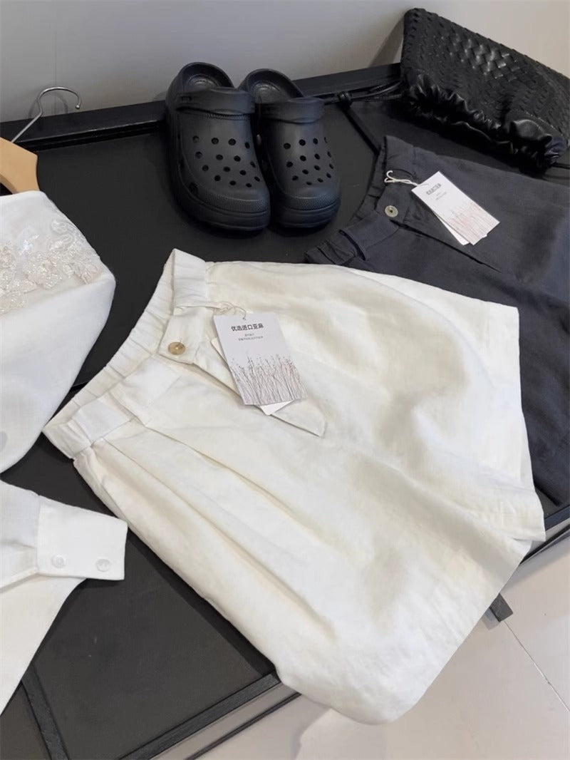 Fashionable Slimming Woven Belt Linen Shorts