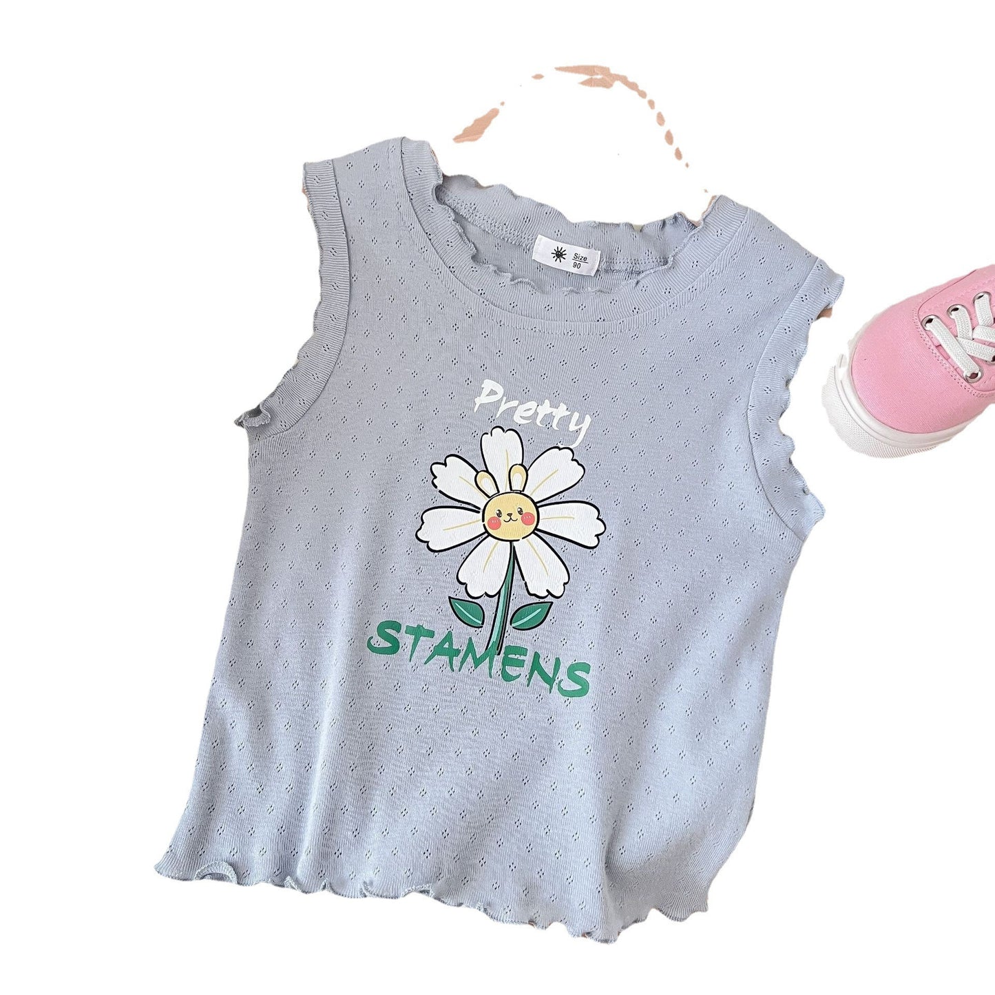 Bloom & Bunny Sleeveless Tops – Whimsy for Little Wardrobes Girls' Korean Style Cartoon Top Outerwear