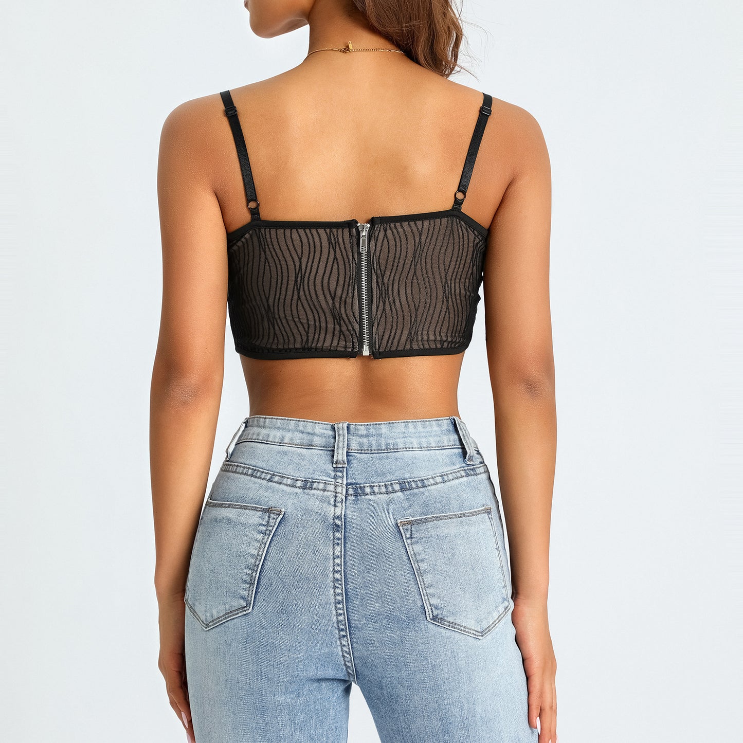 Trendy Ruched Mesh Bustier Crop Top with Boning Detail Hot Girl Top Camisole Women