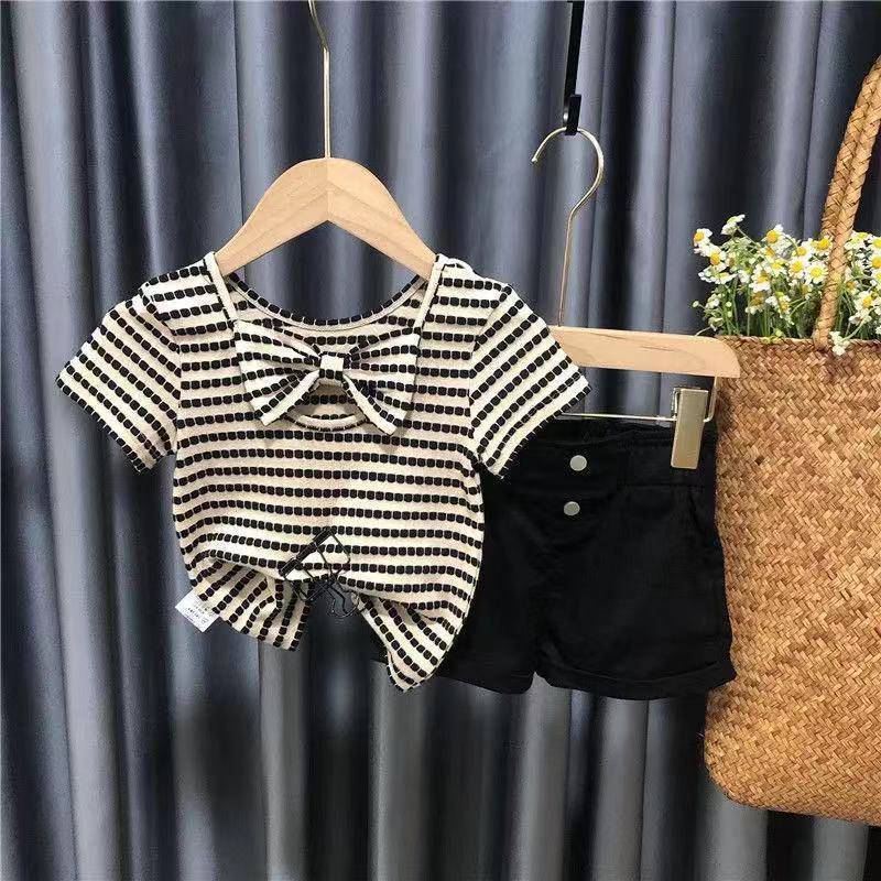 Stylish Toddler Girl Ruffle Hem Blouse | Short Sleeve Button Top Girls' One-shoulder Puff Sleeve Top Korean Style