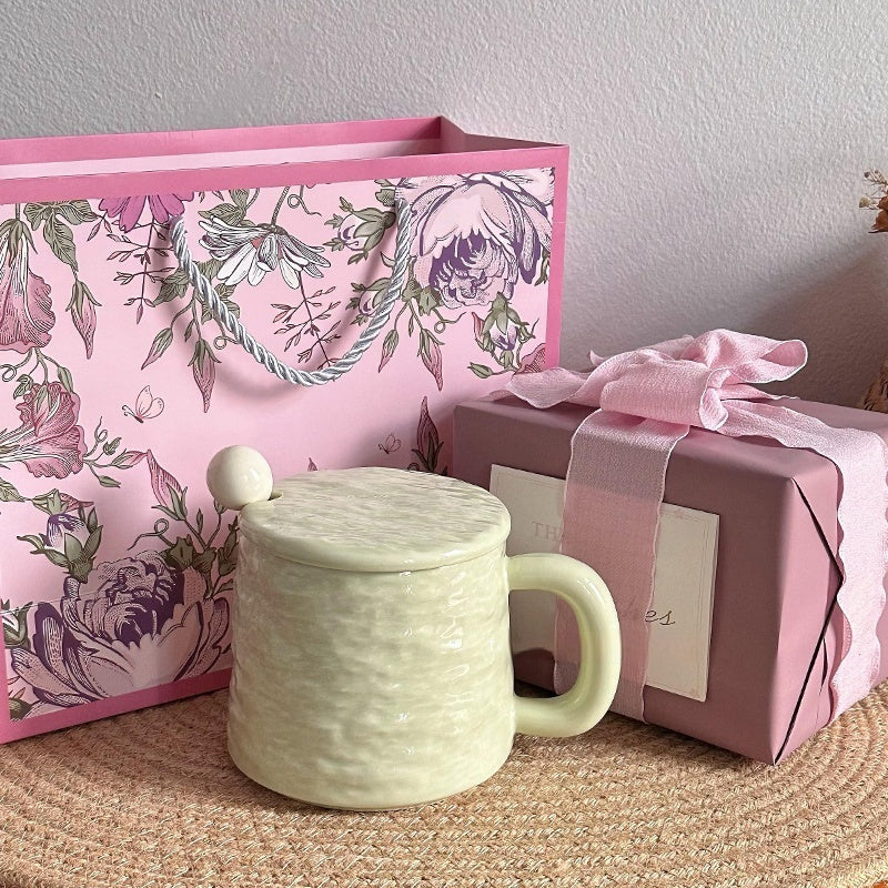 Textured Ceramic Mug & Spoon Gift Set with Bag Rock Textured Ceramic Coffee Niche Mug