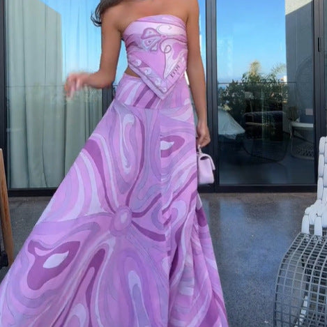 Elegant Vacation Style Suit Tube Top Two-piece Long Dress