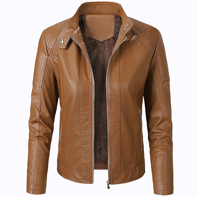 Long Sleeve Black Leather Jacket Pu Leather Women Short