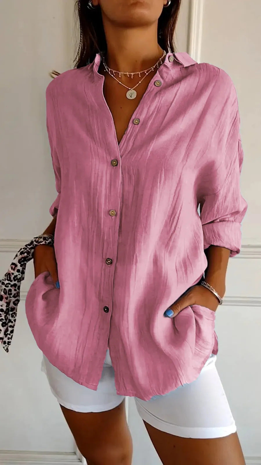Lapel Long Sleeve Shirt Single-breasted Pleated Shirt For Women's