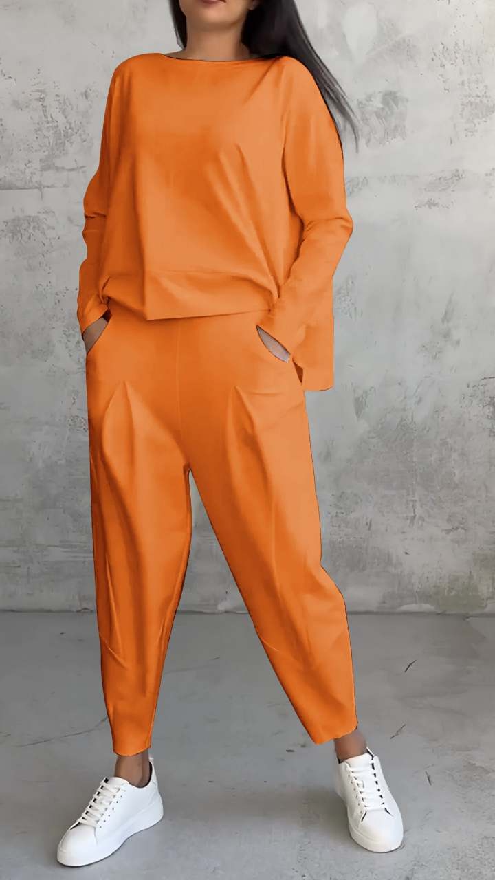 Chic Everyday Coord Set – Style Meets Comfort Women's Irregular Design Long-sleeved Sweater Harem Pants Suit