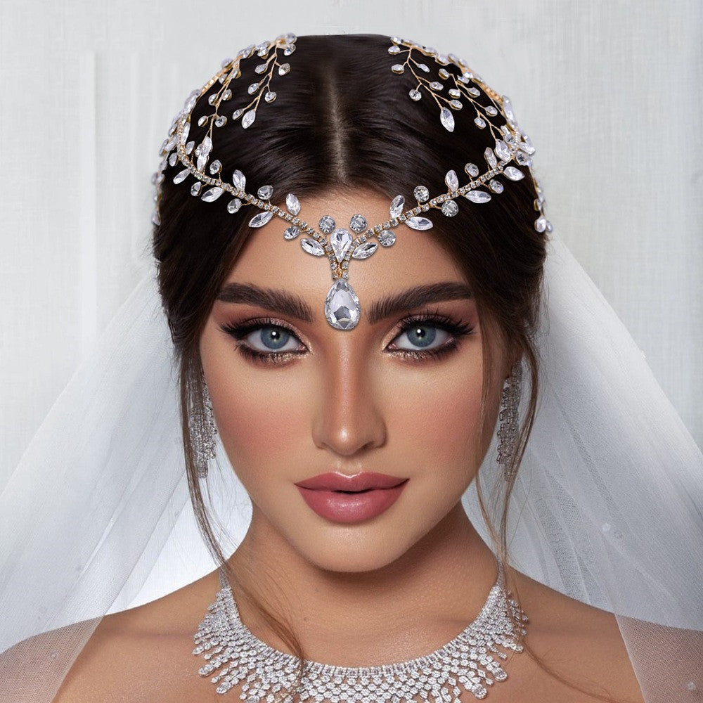 Luxury Crystal Bridal Forehead Headpiece Bridal Tiara Rhinestone Wedding Hair Accessories