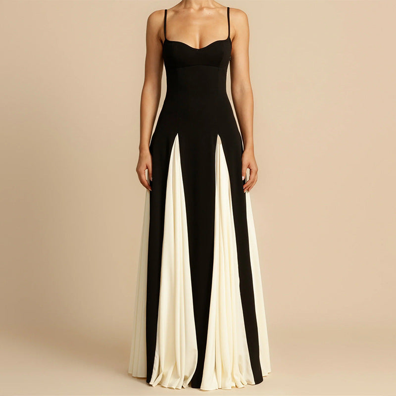 Elegant Versatile Fashion Color Contrast Sling Dress