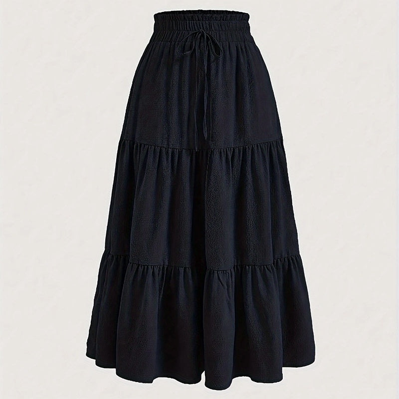 Solid Color High-Waist Knot Detail Flowy Pleated Midi Skirt - Elegant A-Line Skirt For Spring Summer