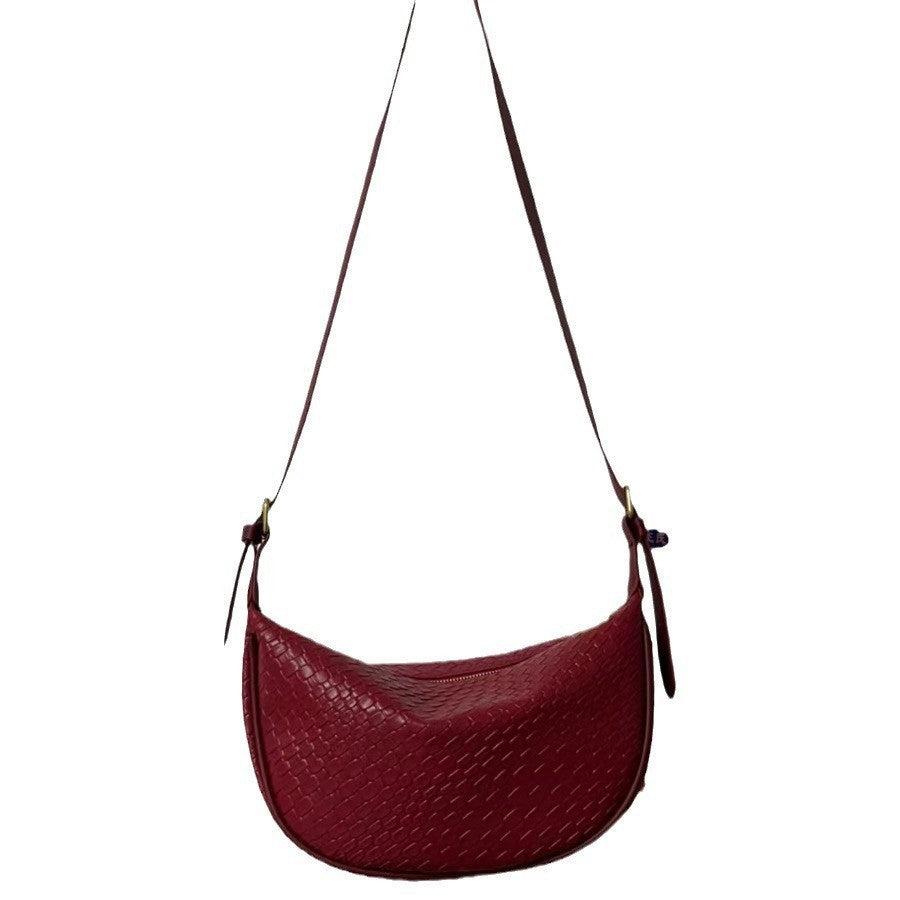 Woven Crescent Shoulder Bag – Casual Textured Sling in Neutral Tones Dumpling Bag Casual Crossbody Shoulder Bag For Women's